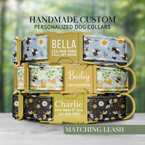 Bees Dog Collar, Personalized Dog Collar With Engraved Name, Custom Bumblebee Dog Collars Are Cute, Adjustable & Heavy Duty, Small-XLarge