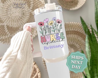 Custom Retro Nurse Tumbler Personalized 40oz Nurse Tumbler with Handle Nurse Appreciation Gift for Nurse 40oz Travel Mug Custom Nurse Mug