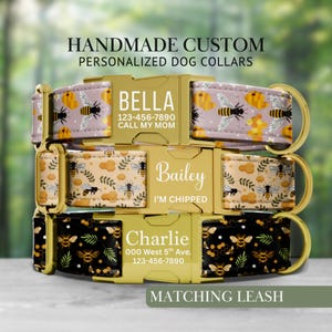 Bees Dog Collar, Personalized Dog Collar With Engraved Name, Custom Bumble Bee Dog Collars Are Cute, Adjustable & Heavy Duty, Small-XLarge