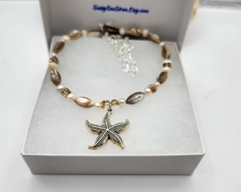 Starfish necklace with iridescent seashells