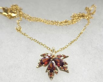 Cubic Zirconia burnt orange maple leaf necklace
