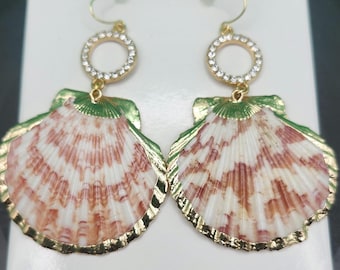 Gold Scallop Shell Earrings – Large Seashell Dangle Earrings, 18K Gold Plated Hypoallergenic Coastal Statement Jewelry