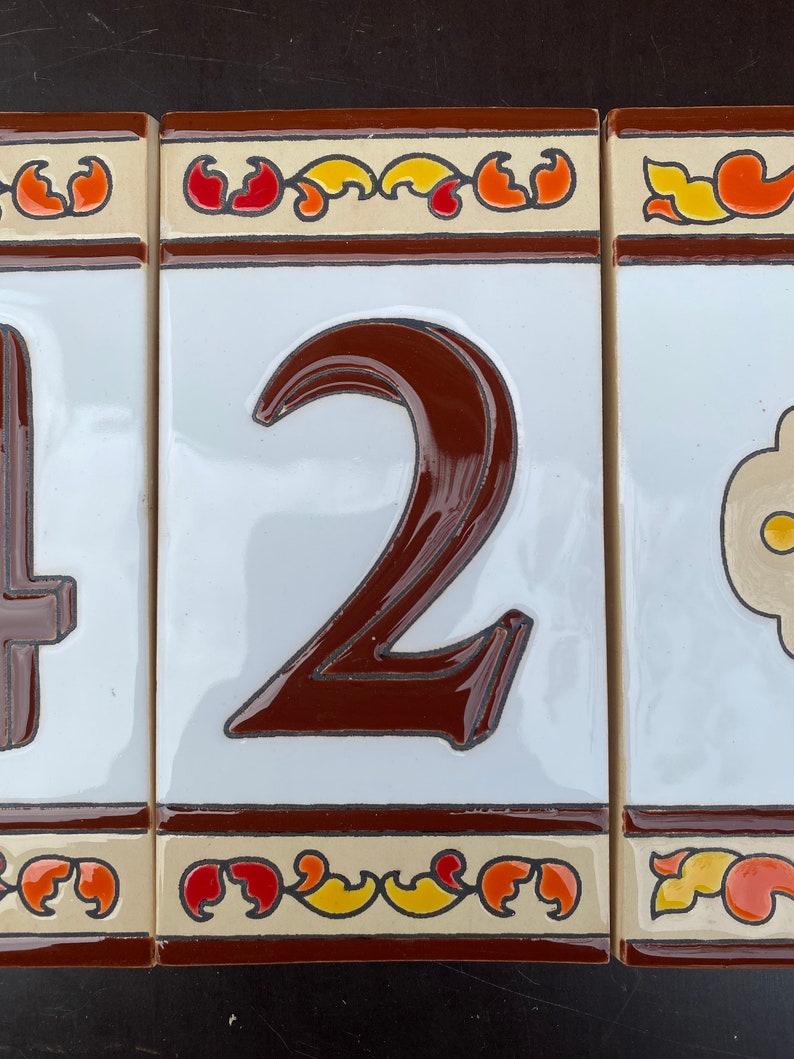 Ceramic House Numbers Brown, outdoor address numbers, custom color decorative tiles, home entrance tile, image 6