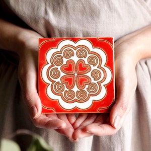 Ceramic Decorative Tile with Heart Design - Kitchen Backsplash or Indoor Outdoor Tile Mural