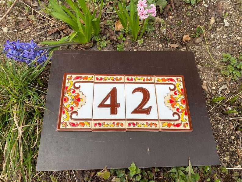 Ceramic House Numbers Brown, outdoor address numbers, custom color decorative tiles, home entrance tile, image 4