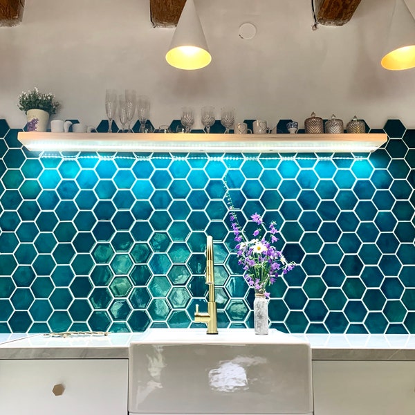 Azulejos cerámicos con esmalte azul craquelado, protector contra salpicaduras de cocina, azulejos de baño, azulejos decorativos