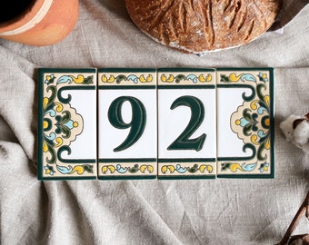 Ceramic house numbers, outdoor address numbers, custom color decorative tiles, home entrance tile