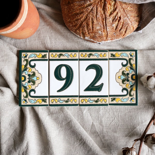 Ceramic house numbers, outdoor address numbers, custom color decorative tiles, home entrance tile