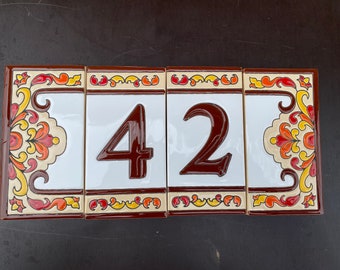 Ceramic House Numbers Brown, outdoor address numbers, custom color decorative tiles, home entrance tile,