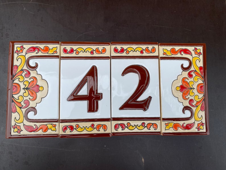 Ceramic House Numbers Brown, outdoor address numbers, custom color decorative tiles, home entrance tile, image 1