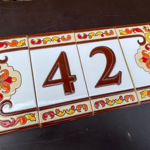 Ceramic House Numbers Brown, outdoor address numbers, custom color decorative tiles, home entrance tile, image 5
