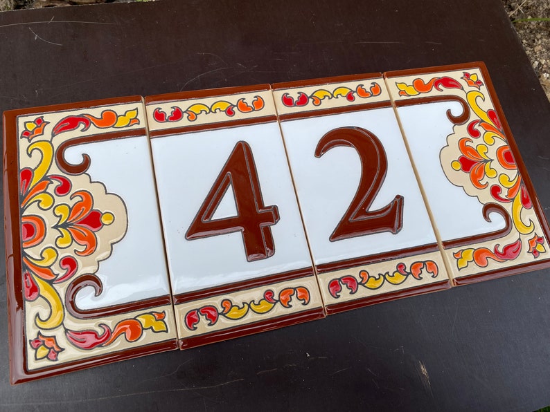 Ceramic House Numbers Brown, outdoor address numbers, custom color decorative tiles, home entrance tile, image 5