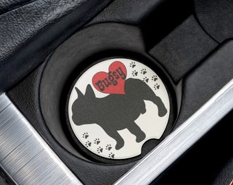 Personalized a French Bulldog Auto Cup Holder Absorbent Soapstone Coaster - Custom French Bulldog Gift for a Vehicle - Frenchie Pet Gift