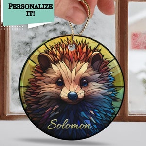 Hedgehog Faux Stained Glass Ornament as a Zoo Visit Souvenir or Decoration for the Cottagecore Aesthetic & a Great Hedgehog Collector Gift