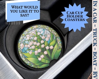 Personalized May Lillies Birth Flower Absorbent Soapstone Car Coaster - Custom Lily Cup Holder Coaster - Custom May Lily Birthday Gift