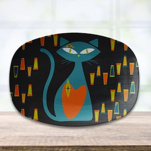 MCM Atomic Cat Serving Platter, Unique Atomic Cat Dinner Platter, ThermoSāf Platter, Fun Retro Kitchenware Gift, Fun Mid Century Modern Dish