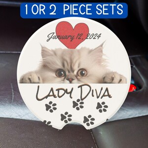 Peeking Persian Cat Personalized Car Coaster Car Truck Boat RV and Camper Cup Holders, Set of 2 Car Coasters for a New Car Gift Mom and Dad image 3