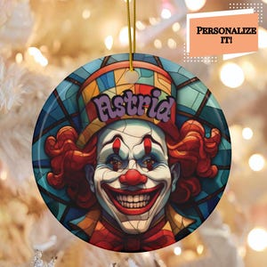 Clown Personalized Faux Stained Glass Ornament is Great as Circus Clowncore Clownpunk Aesthetic Decor or as a Circus Visit Souvenir Keepsake