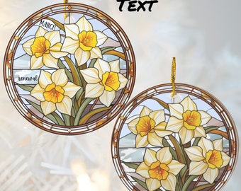 March Daffodil Birth Flower - Stained Glass Look with Ink on Ceramic Ornament, Daffodil March Birth Month Flower Gift for All