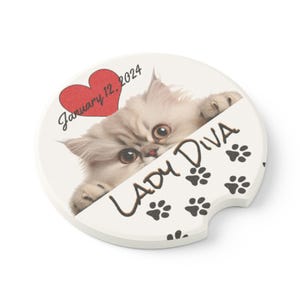 Peeking Persian Cat Personalized Car Coaster Car Truck Boat RV and Camper Cup Holders, Set of 2 Car Coasters for a New Car Gift Mom and Dad image 5