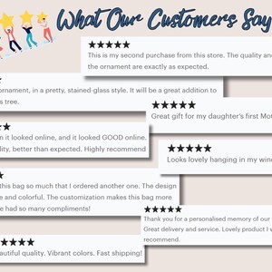 May include: A collage of customer reviews with five-star ratings and positive comments about various products. The reviews highlight the quality, design, and customer service of the products.