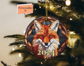 Custom Beautful Fox - Stained Glass Look of Ink on Ceramic Ornament, Xmas Ornament Decor, Fun Winter Decor, Fox Decoration, Year Round Tree