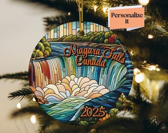 Adorno personalizado de vitral falso de las Cataratas del Niágara, Canadá, para vacaciones de aventura familiar, recuerdo de luna de miel, decoración para árbol de Navidad.