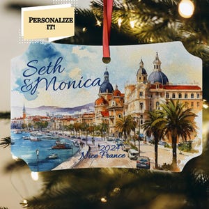 Schöne Frankreich personalisierte Retro Postkarte Aquarell entworfen Metallverzierung, Familienurlaub Souvenir oder Paare Flitterwochen Andenken Kugel