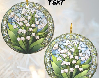 May Lillies Birth Flower - Stained Glass Look with Ink on Ceramic Ornament, Lily of the Valley May Birth Month Flower Gift for All