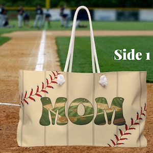 Benutzerdefinierte Baseball-Softball Mom Weekender gefütterte Einkaufstasche mit bestätigenden Worten - Proud Mom Baseball Tragetasche - Extra große packbare Tragetasche