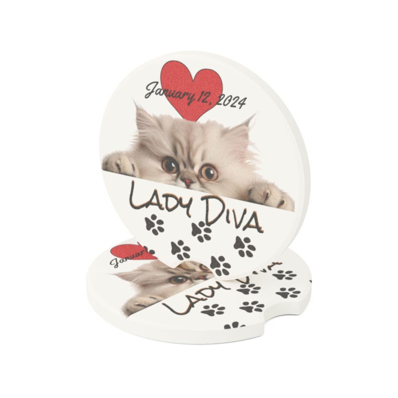 Peeking Persian Cat Personalized Car Coaster Car Truck Boat RV and Camper Cup Holders, Set of 2 Car Coasters for a New Car Gift Mom and Dad image 7