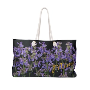 Benutzerdefinierte Blumentasche mit Katzenminze gefüttert Weekender Tote - Personalisierte extra große Katzenminze verstaubare Tasche - Benutzerdefinierte lila Blume tragen alle Reisetasche
