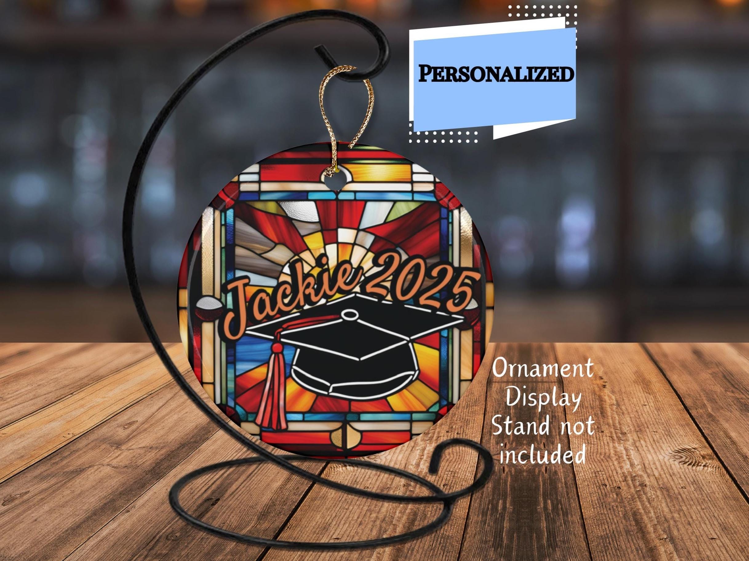 Personalized Graduation Cap Faux Stained Glass Keepsake Ornament ...