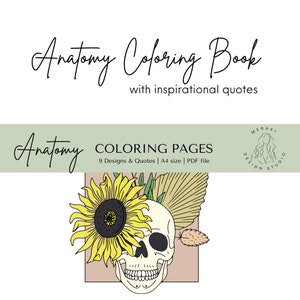 HUMAN ANATOMY COLORING Pages with Inspirational Quotes | Printable coloring book | Coloring pages bundle | Inspirational Quotes
