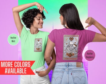 The Lovers Tarot Card Tee: Gothic Skeleton Kiss Shirt