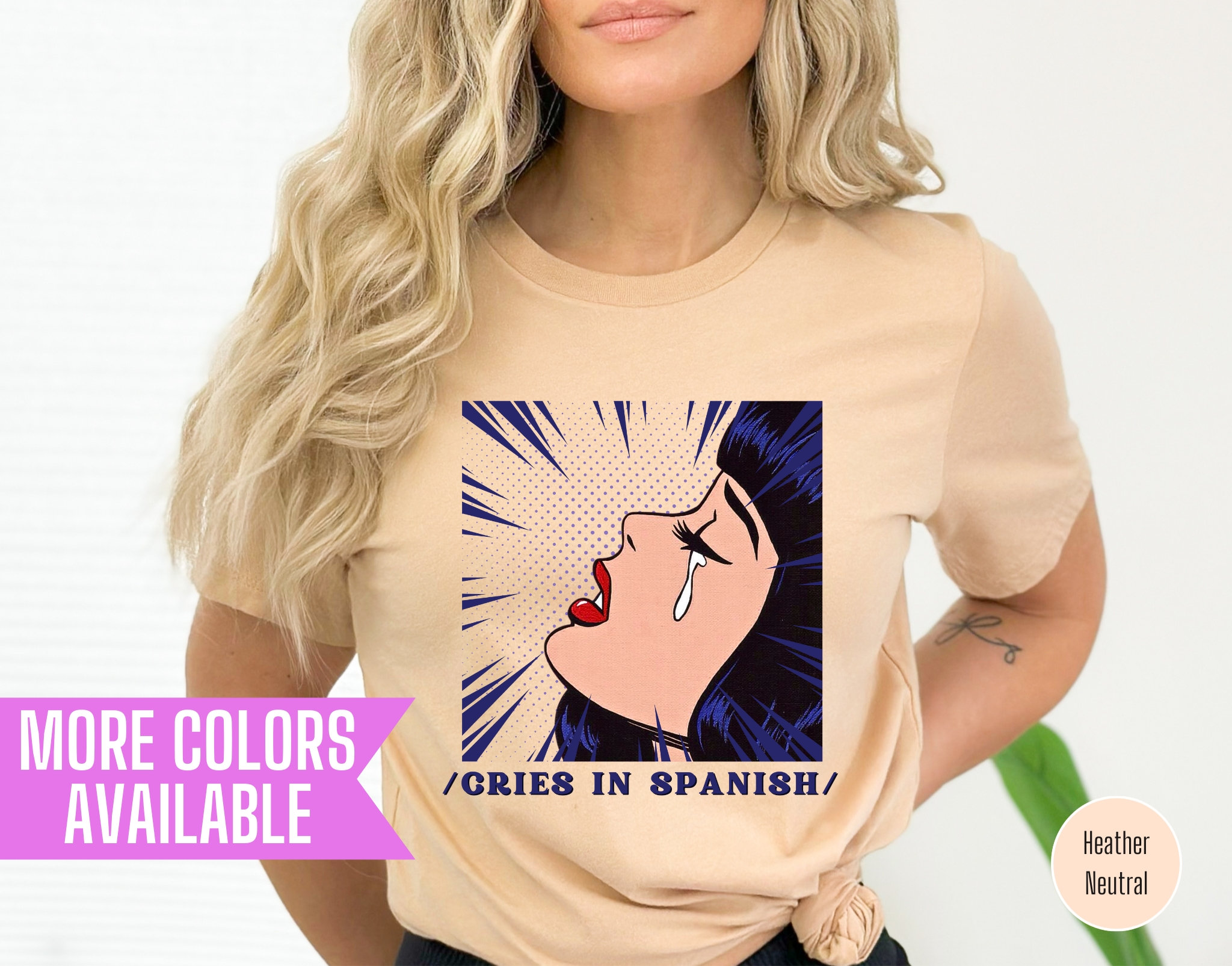 Camiseta divertida con meme de telenovela: "Llora en español"