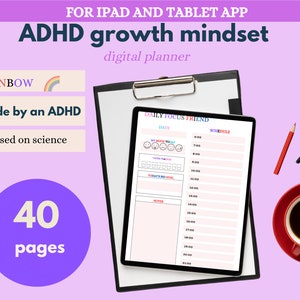 Adhd Printable PLANNER HABIT TRACKER Digital Adult Downloadable Goodnotes With Journal Prompts
