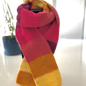 Hand knitted scarf for women, pink yellow orange striped knitted scarf, multicolored scarf, knitted Christmas gift for her, handmade gift