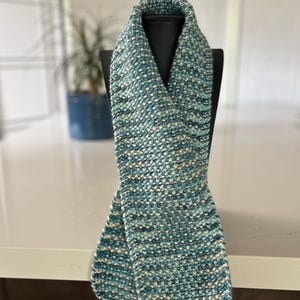 Scarf for women, hand knitted scarf, blue scarf, colorful soft shiny yarn, warm scarf, unisex blue scarf, knitted Christmas gift for her
