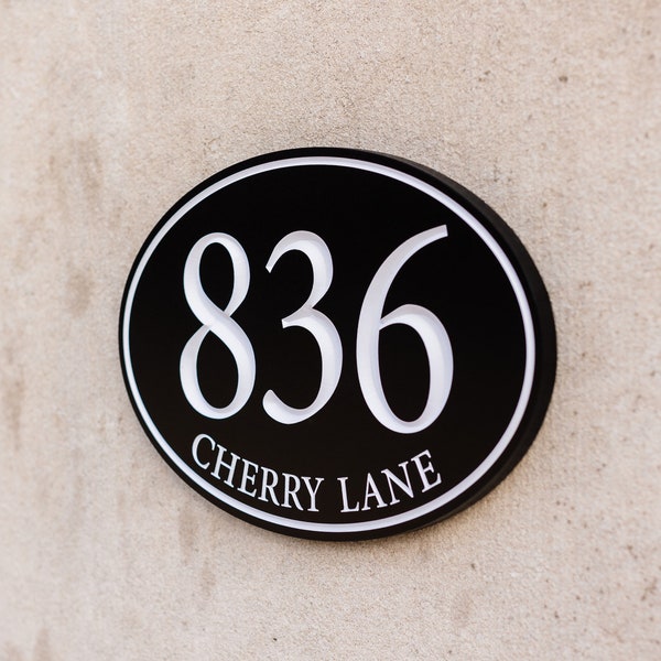 Oval Address Plaque, House Number Sign With Street Name