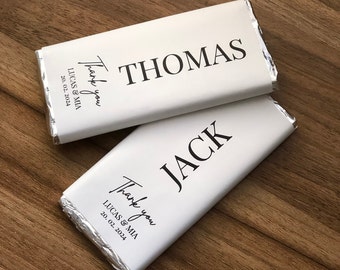 Wedding Favours Custom Name Place Card Chocolate Bar Labels Personalised Wedding Favours Seating Name Wrapper Minimalist Wedding Favors