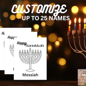 Custom Name Hanukkah Coloring Sheets, Personalized Hanukkah Coloring Page, Hanukkah Party Favors, Kids Custom Hanukkah Coloring Pages