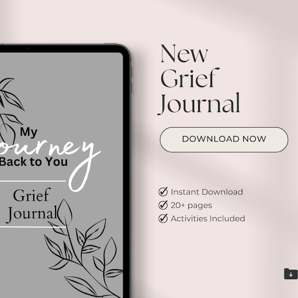 Grief Journal, Digital grief workbook, Grief journey journal, kids feelings, adult emotions, mental health resources, emotional learning