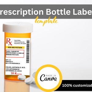 Prescription Label Canva Template, Fully Customizable Template, DIY RX label, Label Template, Fake Pill Bottle Label, Cutom, Personalized