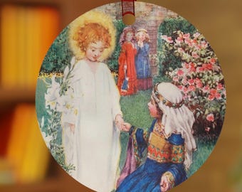 Divine Playmate Elizabeth of Hungary Metal Ornament, Catholic Gift, Aesthetic, First Communion, Traditional, English Pre-Raphaelite art