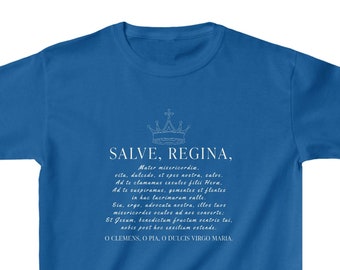 Salve Regina, Kids Cotton Tee, Hail Holy Queen, Catholic Shirt, Latin Catholic Shirt, First Communion Gift, 1st Communion