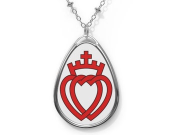 Crowned Hearts Intertwined Oval Necklace - Vendee, SSPX, FSSPX, Catholic, Traditional, Tridentine, TLM, Traditionalism
