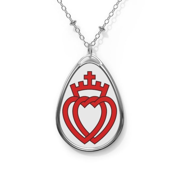 Crowned Hearts Intertwined Oval Necklace - Vendee, SSPX, FSSPX, Catholic, Traditional, Tridentine, TLM, Traditionalism