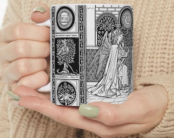 受胎告知聖母マリアと大天使ガブリエルの陶器マグカップ 11 オンス、15 オンス、ラテン、伝統的カトリック、アート、司祭、執事、叙階ギフト