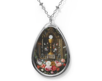 Ostensoir eucharistique entouré de fruits et de fleurs, collier ovale - Art traditionnel flamand, Jan van Kessel, catholique, cadeau de première communion